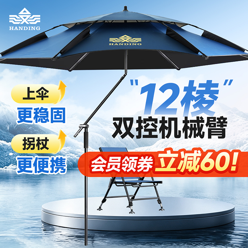 汉鼎钓鱼伞螺纹钢防暴雨防晒遮阳伞高质量钓伞加厚黑胶钓鱼专用伞商品图