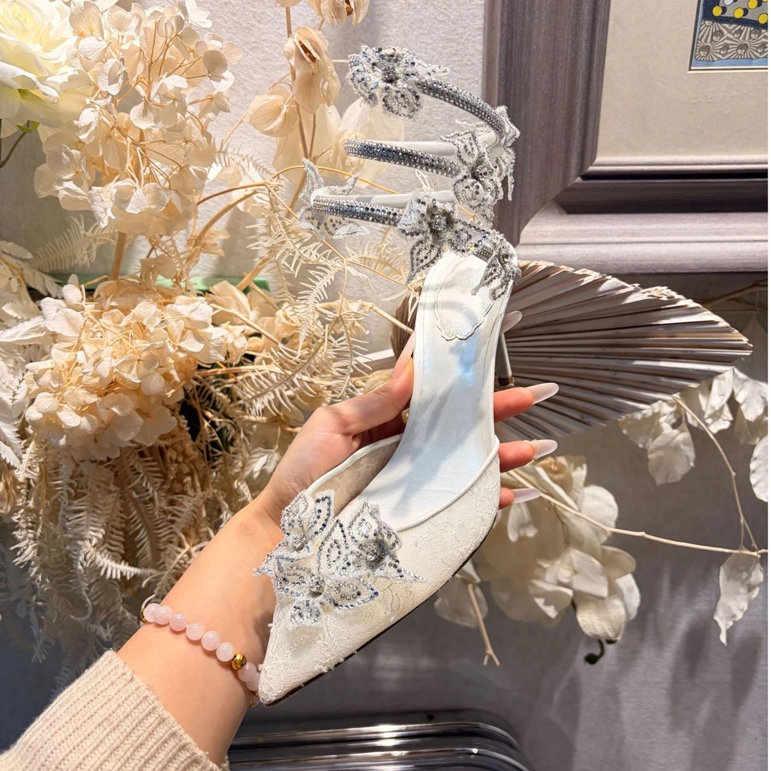 99新 Hermes/爱马仕 RC白色带钻高跟鞋38码