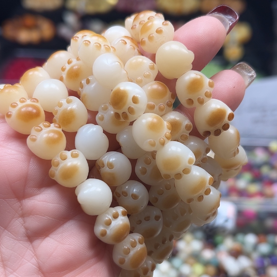 菩提根/象牙果手串微瑕卡12炭烧猫爪10条170颗