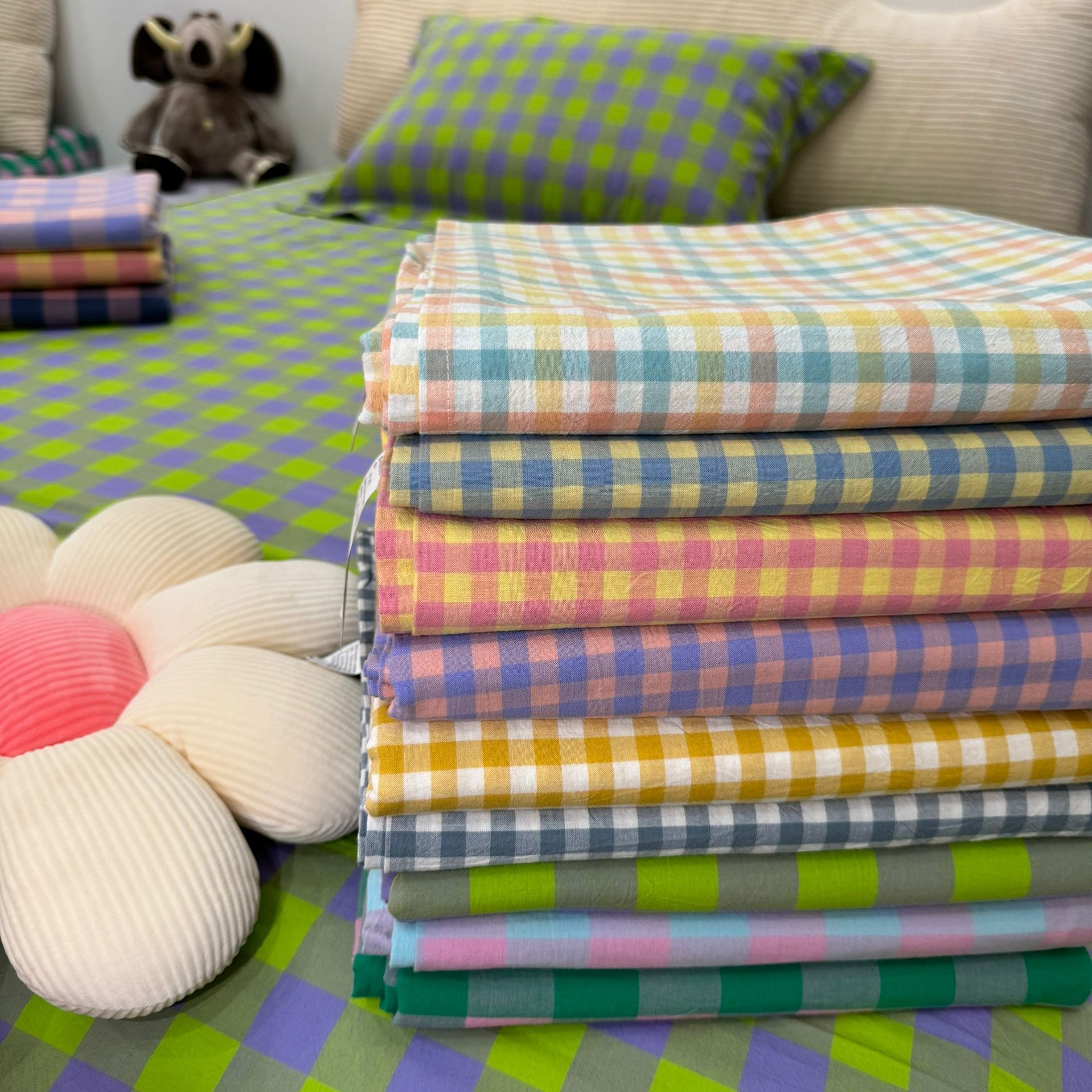 【床单➕枕套】全棉色织水洗棉纯棉床单亲肤简约格子床单透气