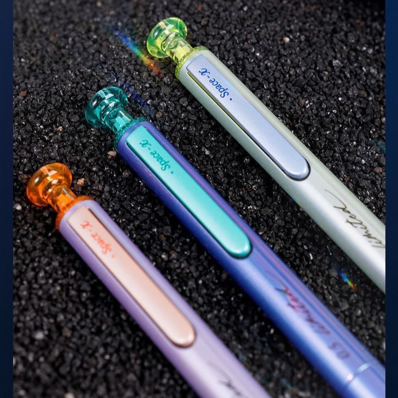 点石赛博光年限定硬核时空舱静音按动金属杆黑色笔学生中性笔