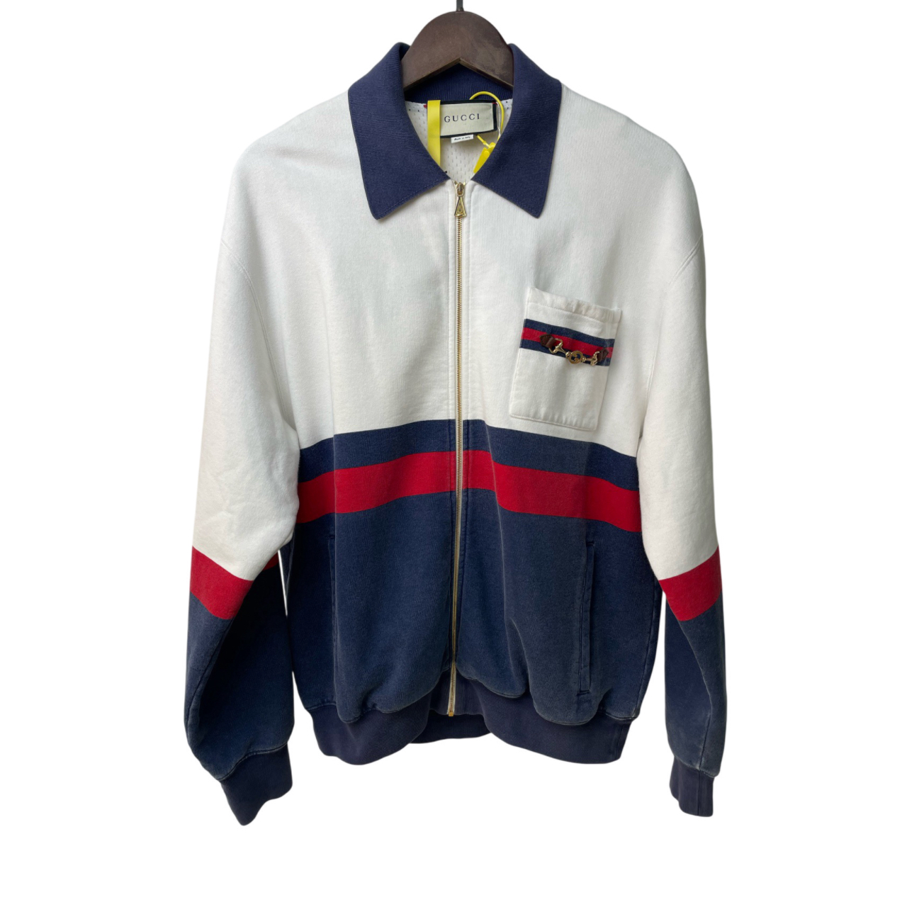 99新 GUCCI/古驰 水洗条纹拼接拉链夹克外套/S码/253175