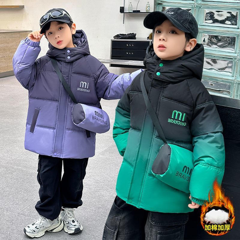 男童渐变棉服儿童冬季加绒加厚保暖外套韩版棉袄冬装男童嘻哈风