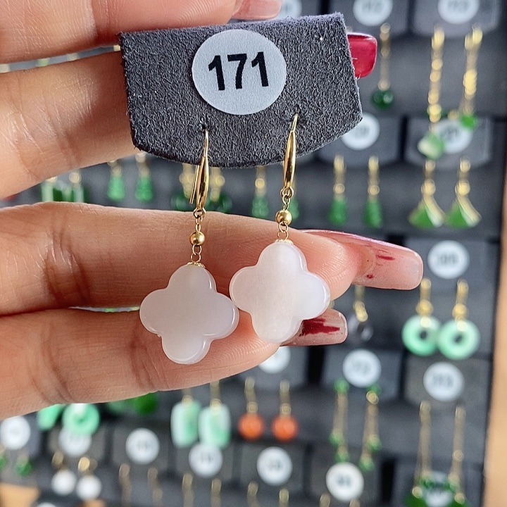 和田玉耳饰18K金镶嵌