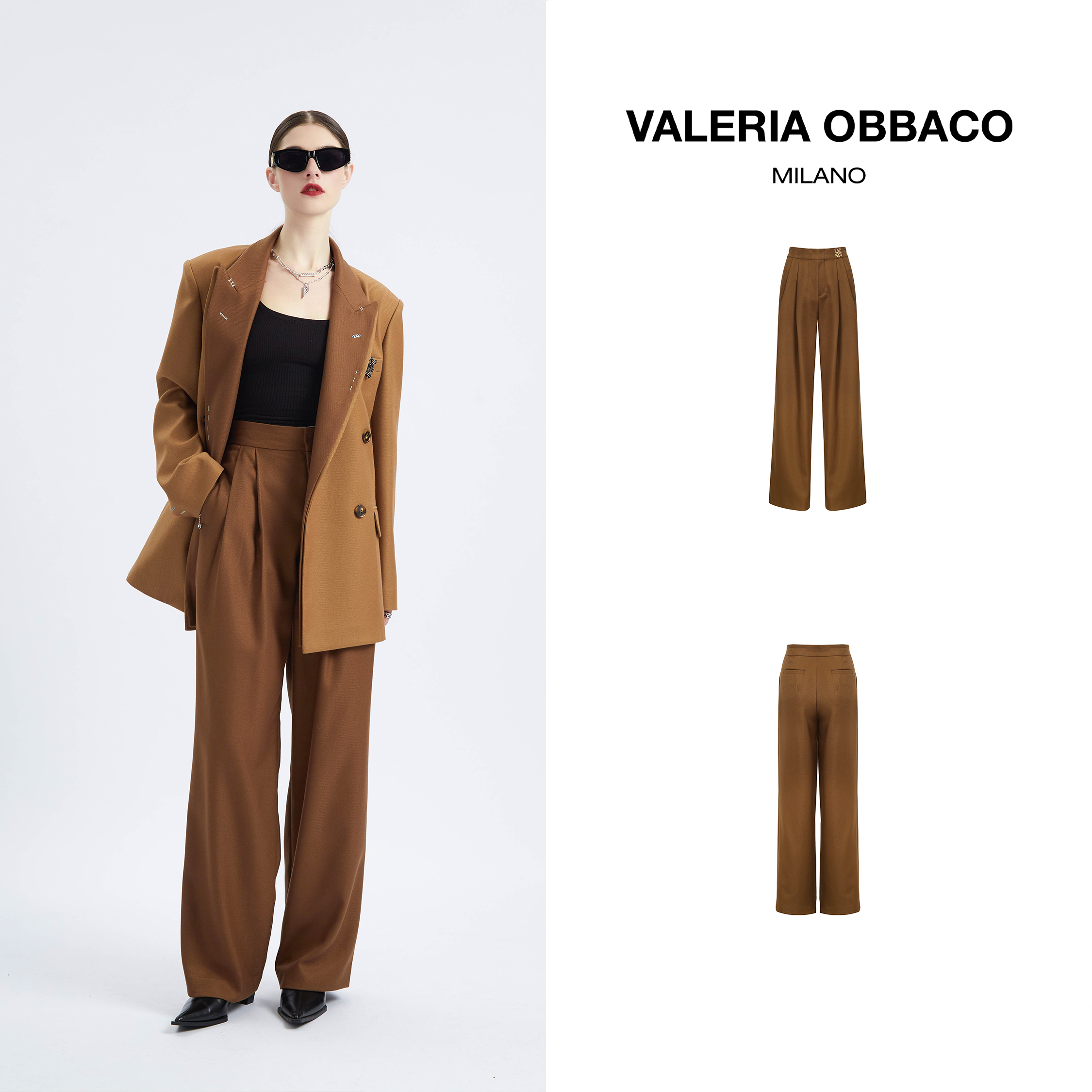 VALERIAOBBACO/瓦莱丽娅 奥贝科创意系列双层领复古拼接西装长裤