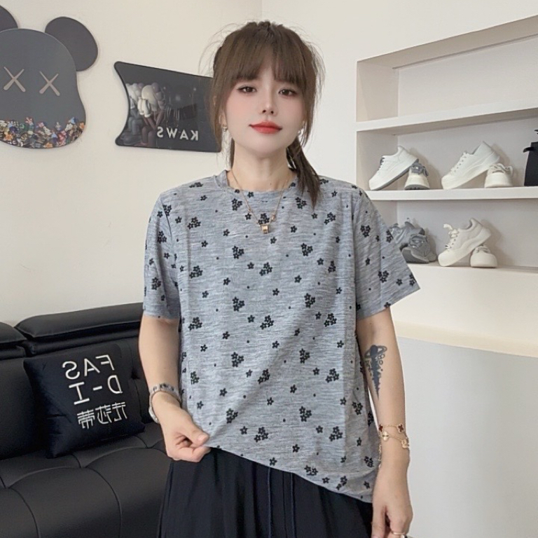 【郁儿严选】6538夏季新款圆领宽松时尚印花星星薄款透气短袖T恤女