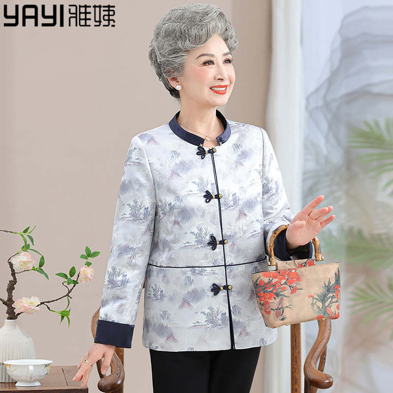 中年妈妈新中式国风外套洋气短款夹克2025新款春秋装中老年女上衣