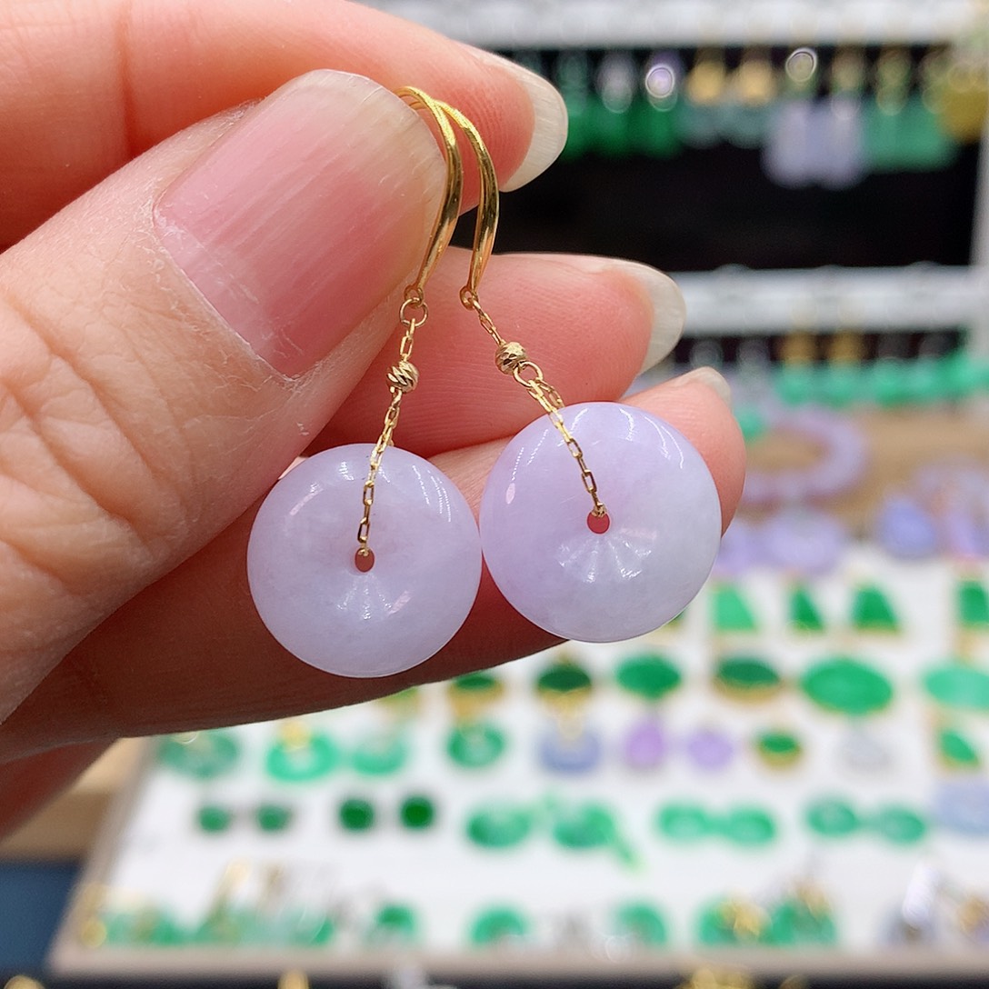 翡翠耳饰18K金镶嵌的