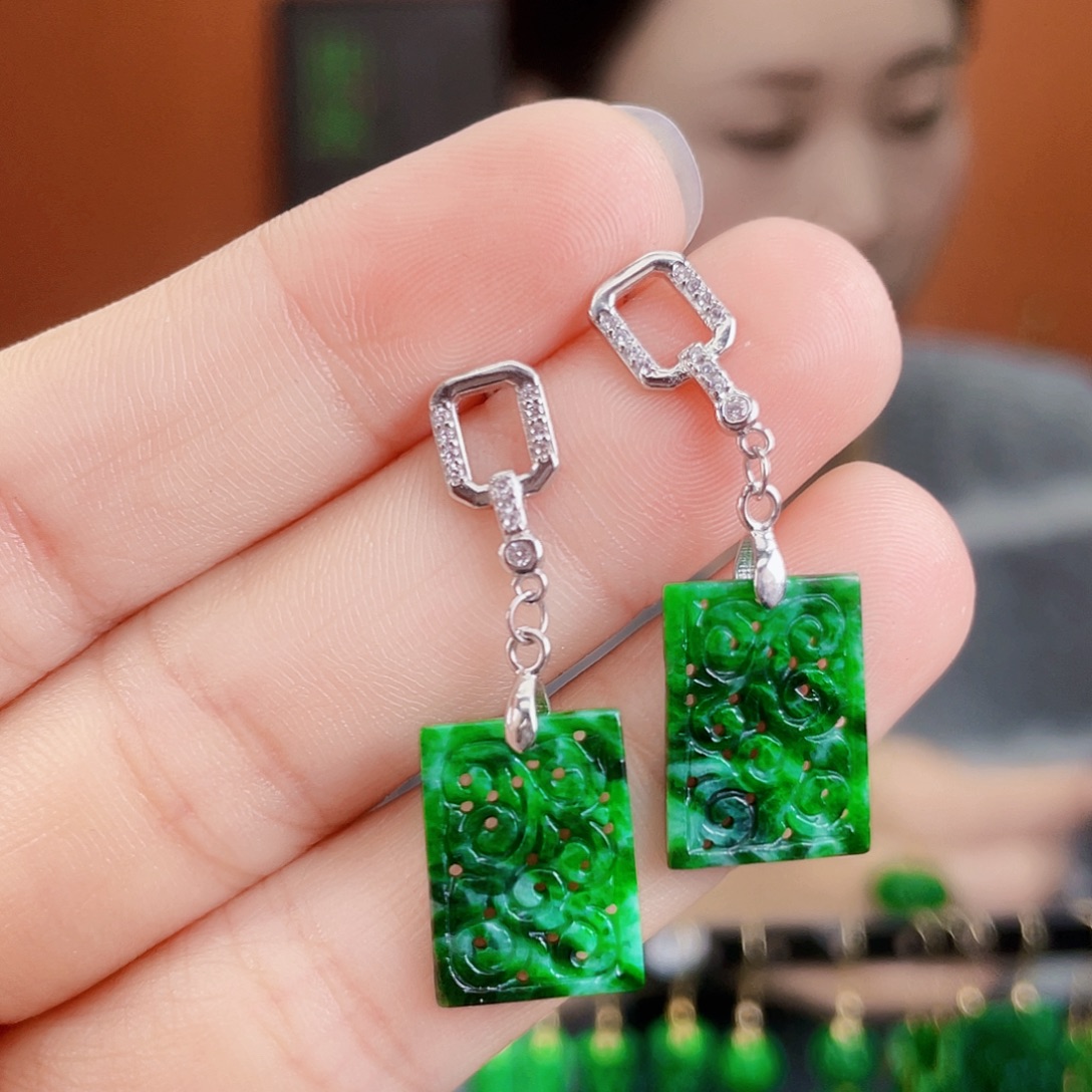 翡翠银S925镶嵌耳饰
