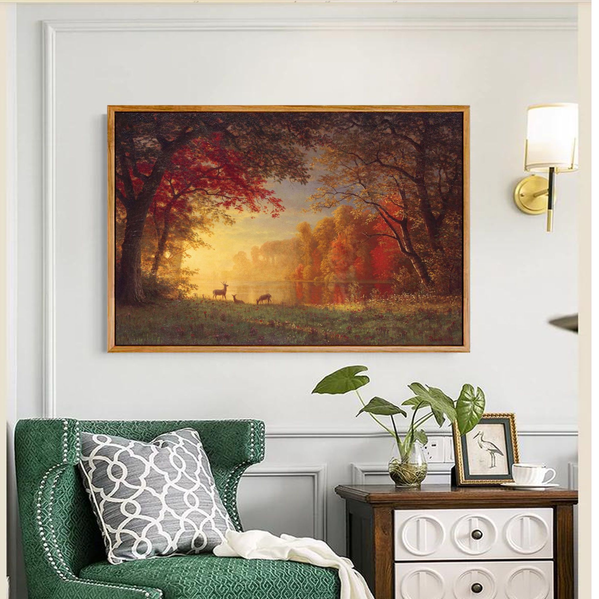 逸品明珠比尔吏伯特金色鹿鸣名画复刻版画客厅配画餐厅画玄关挂画