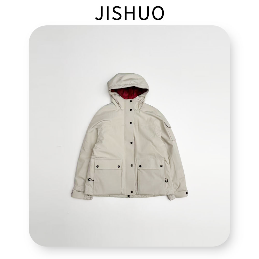 冬季保暖羽绒服连帽设计米白时尚显年轻款防风羽绒
