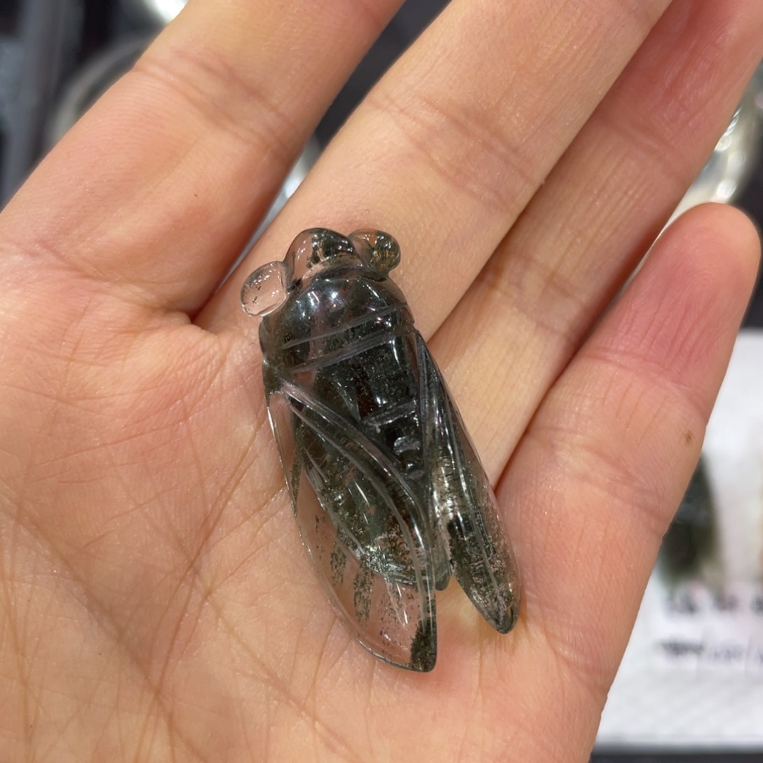 水晶幽灵吊坠未镶嵌一鸣惊人 绿幽灵金蝉