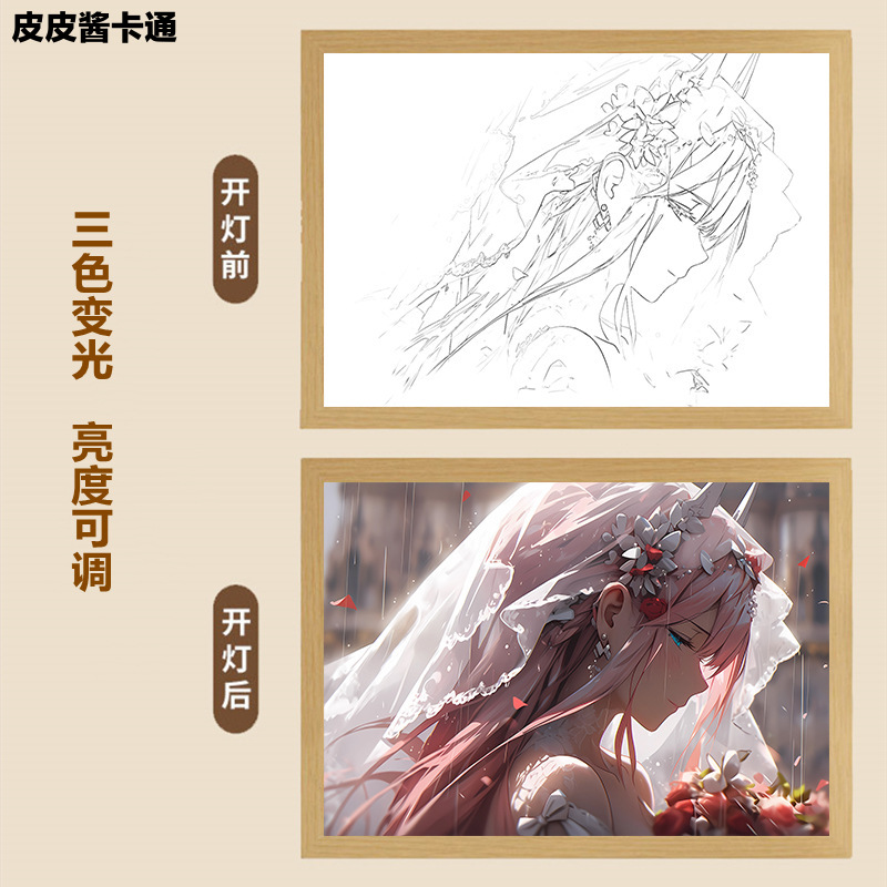 皮皮酱卡通队02灯光画动漫画素描线条创意小夜灯生日礼物女生七夕