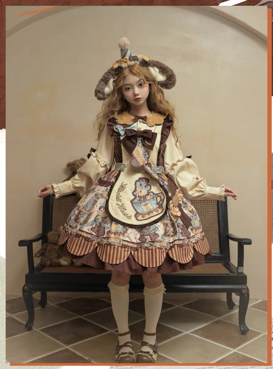 【熊仔饼干】现货秒发 原创可爱秋冬毛绒Lolita风洋装玩偶连衣裙