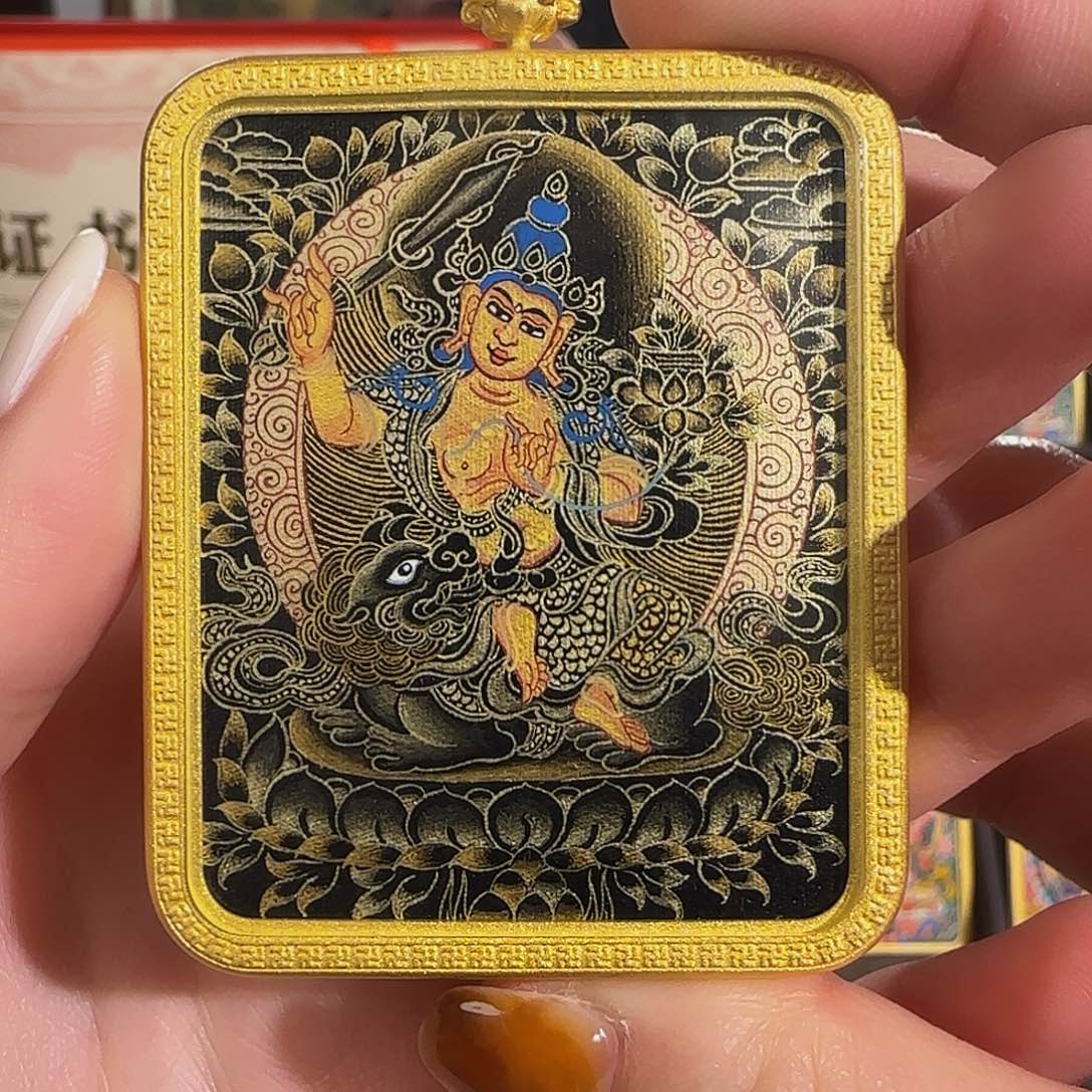 装裱画纯手绘天然矿料 文殊 普华东智绘