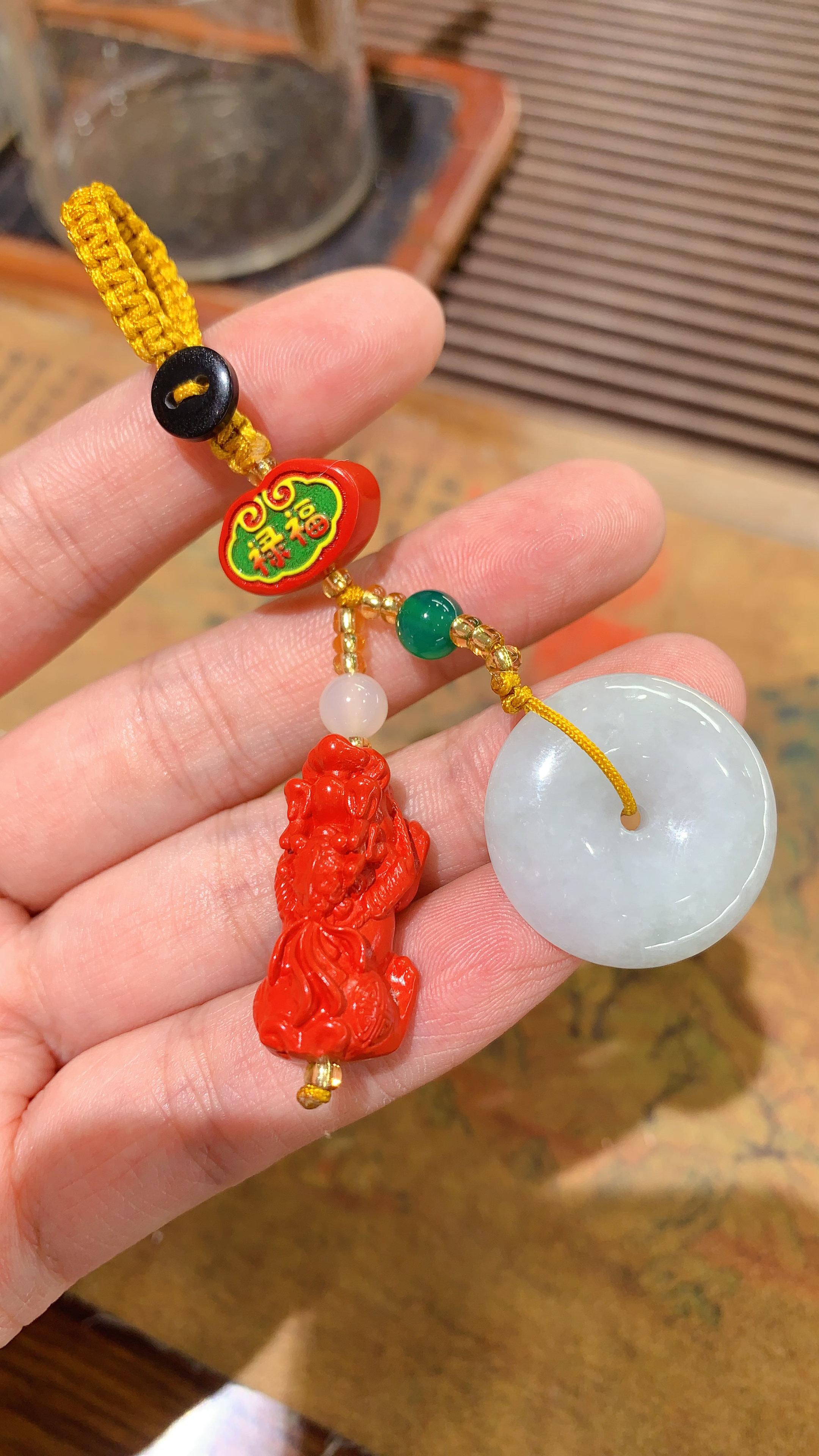 含辰砂工艺品平安扣搭配朱砂貔貅，钥匙挂。