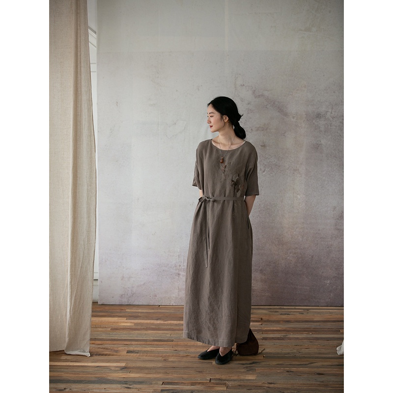 【纯汉麻】牧衣游原创设计夏季清凉透气手绣气质连衣裙 影