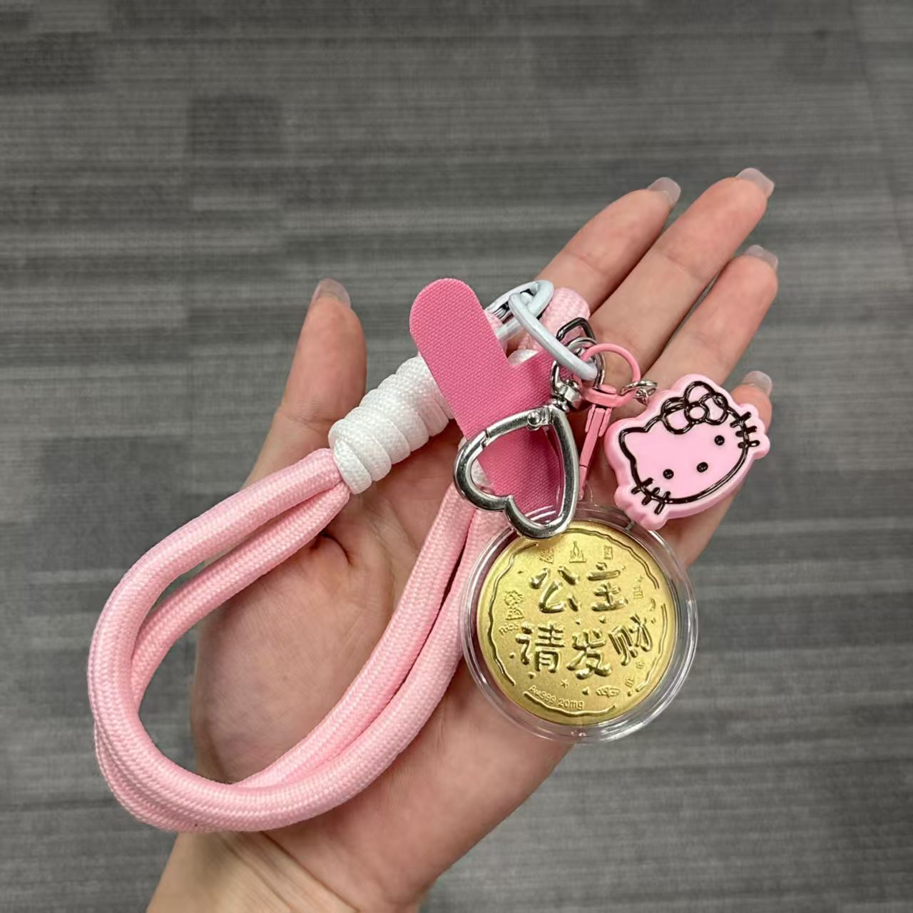 含金工艺品【北野珠宝】公主请发财手机挂-B17H-450