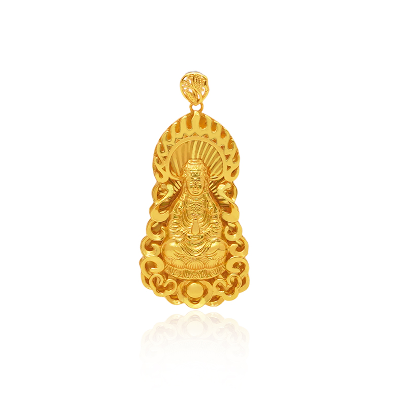 【玖玖甄选】K黄色大慈大悲慈眉善目南海观音合金吊坠赠链【SCD16】