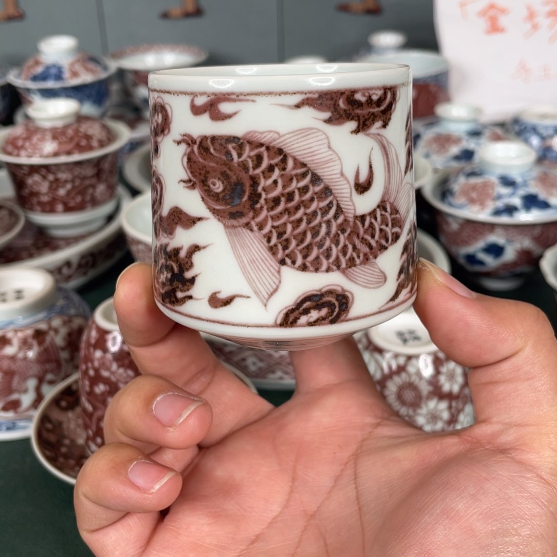 瓷片空谷元坊原矿釉里红纯手工手绘