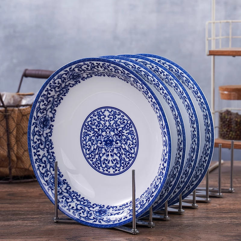 【高温釉下彩青花盘】景德镇陶瓷青花菜盘子餐具圆形中式深盘汤盘