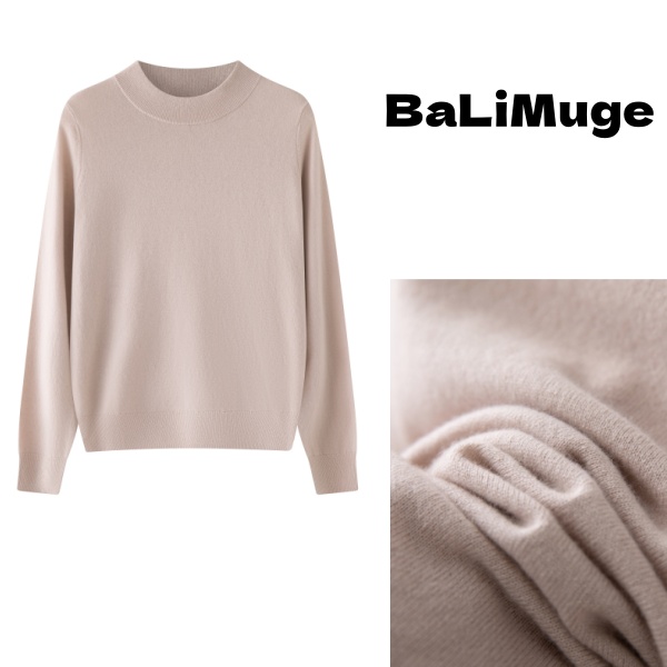 BaLiMuge【半高领】100%山羊绒圆领套头纯色女士针织打底