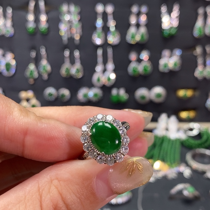 【闪购商品】翡翠戒指银S925镀金镶嵌