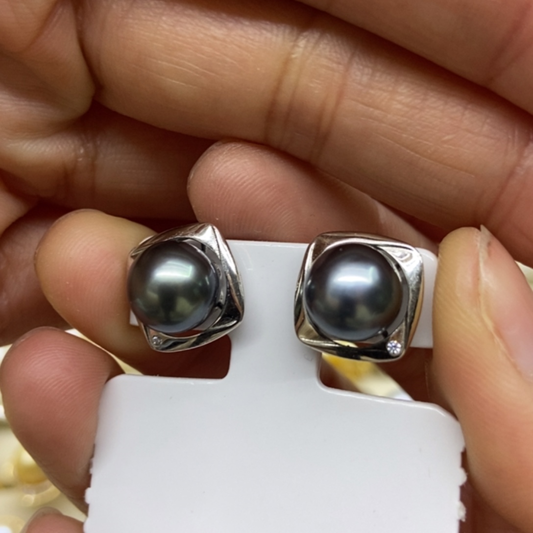 海水珍珠耳饰银S925镶嵌