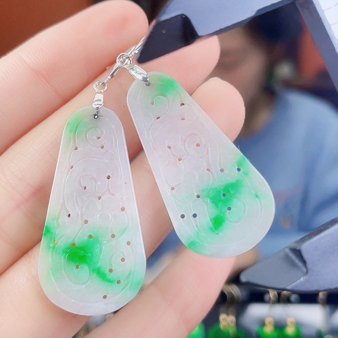 翡翠银S925镶嵌耳饰