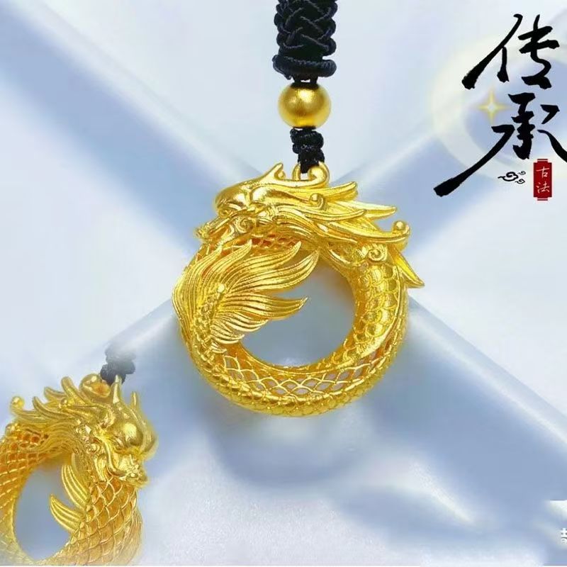 铜合金吊坠 精工圆圈龍吊坠凤吊坠日式短袖风圆领风T恤女士百搭