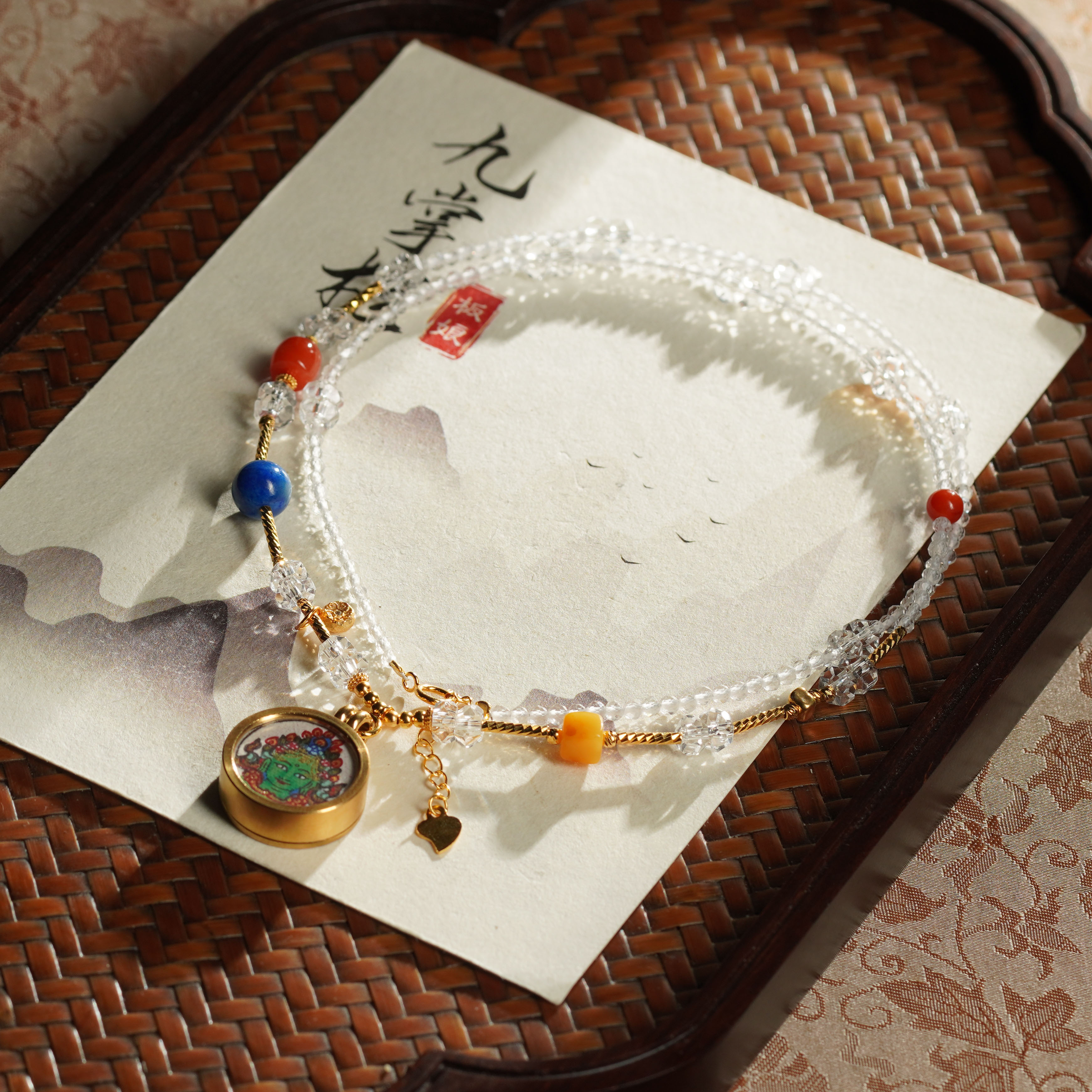 天然水晶项链唐卡绿度母设计款吊坠—多样性发其一