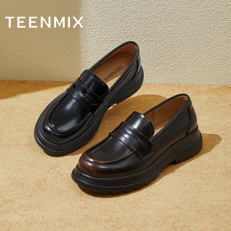 【黑巧软糖】天美意新款英伦风厚底百搭复古休闲女乐福鞋BK811AA5