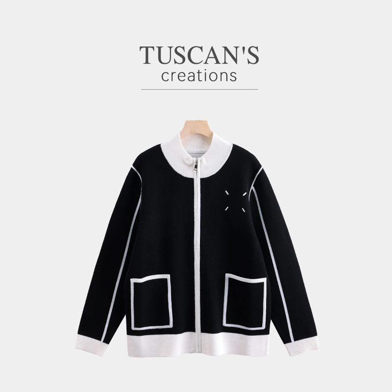 TUSCAN'S CREATIONS撞色冬季百搭针织毛衣宽松长袖男外套时代双鱼