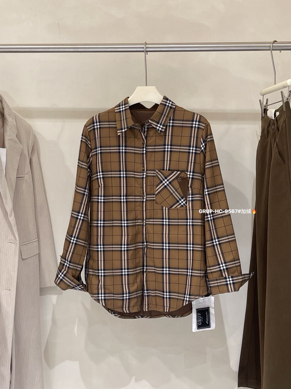 【柒·壹】港味复古chic上衣内搭设计感加绒格子衬衫