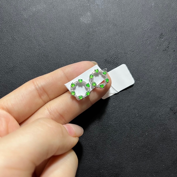 天然缅甸翡翠A货冰种黄阳绿炸光甜甜圈耳钉