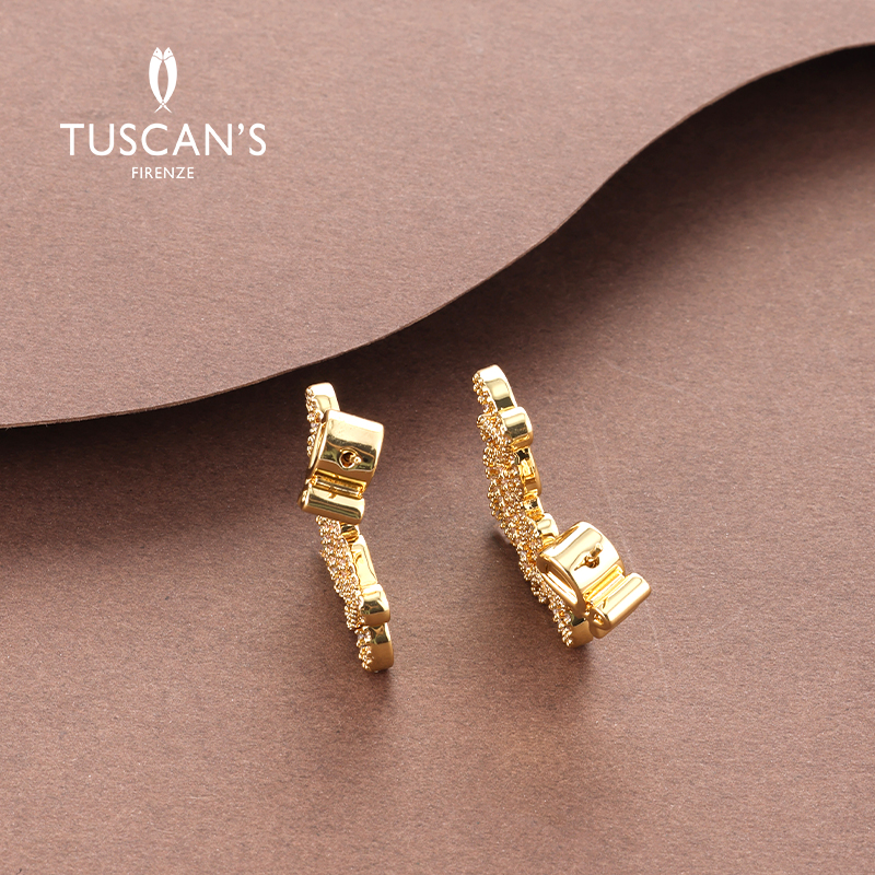 铜合金合成锆石耳饰 TUSCAN'S 气质复古几何镂空耳钉小众耳环时代