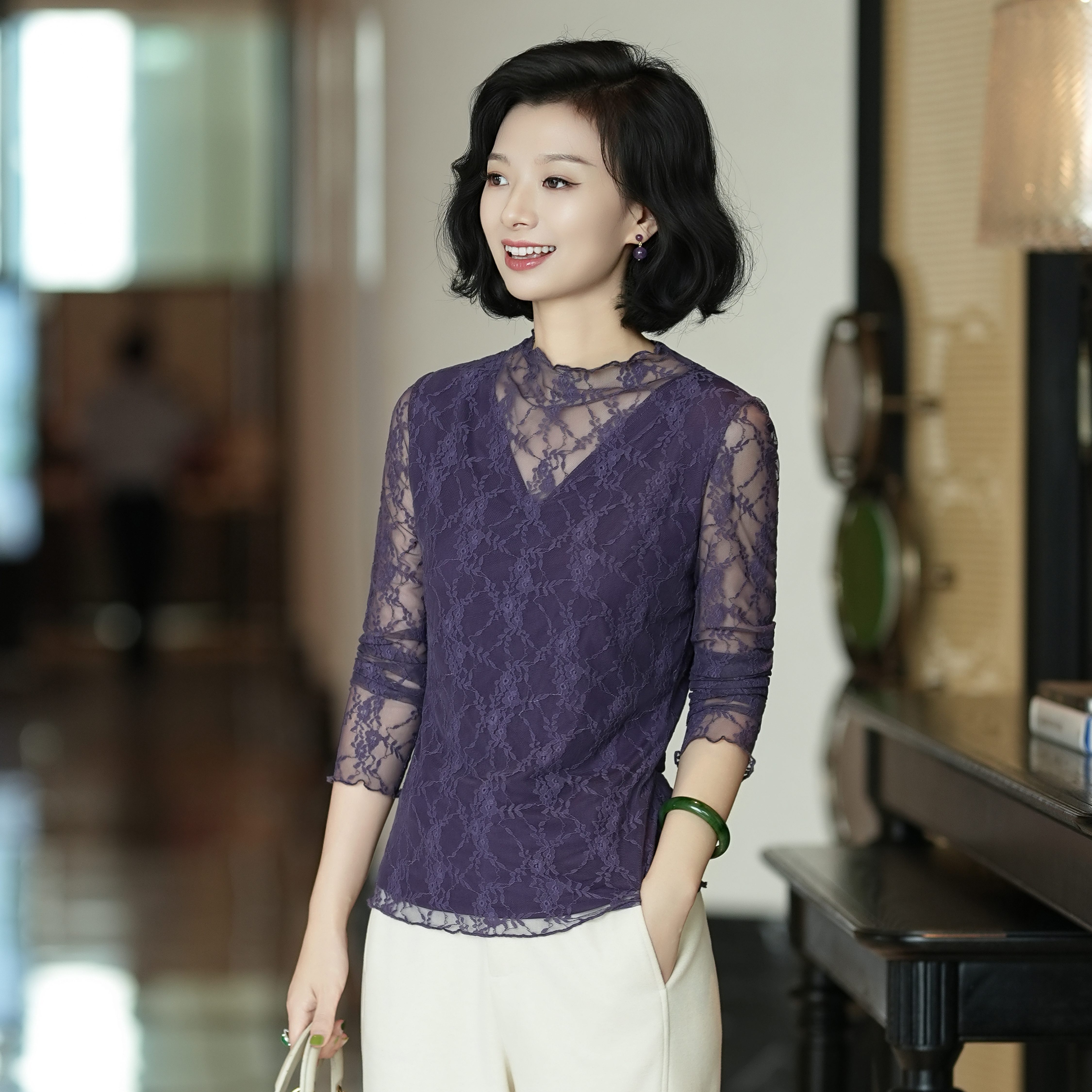 西子/【花千骨】时尚百搭镂空蕾丝打底上衣/SYTJ458