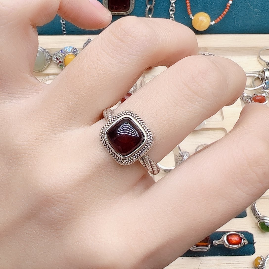 血珀戒指银S925镶嵌，