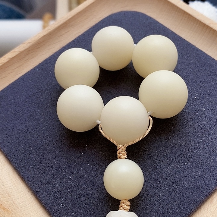 菩提根/象牙果手串奶黄色福袋圆珠手捻