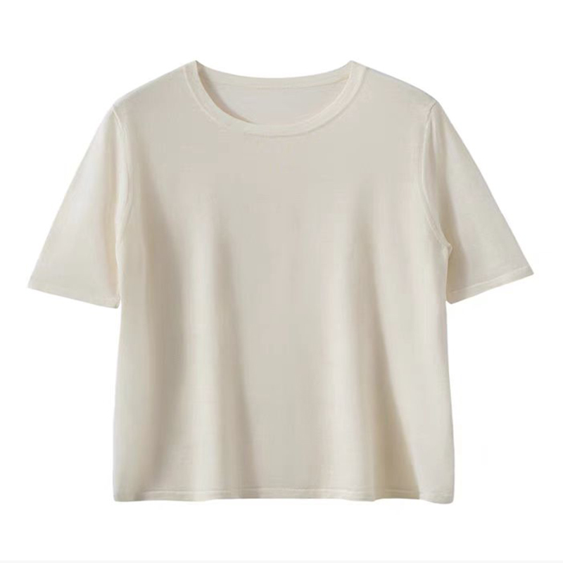 羊毛绒精纺薄款女士女款圆领宽松针织短袖T恤背心打底衫L2516019