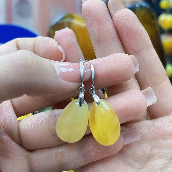 琥珀银S925镶嵌颈饰耳环