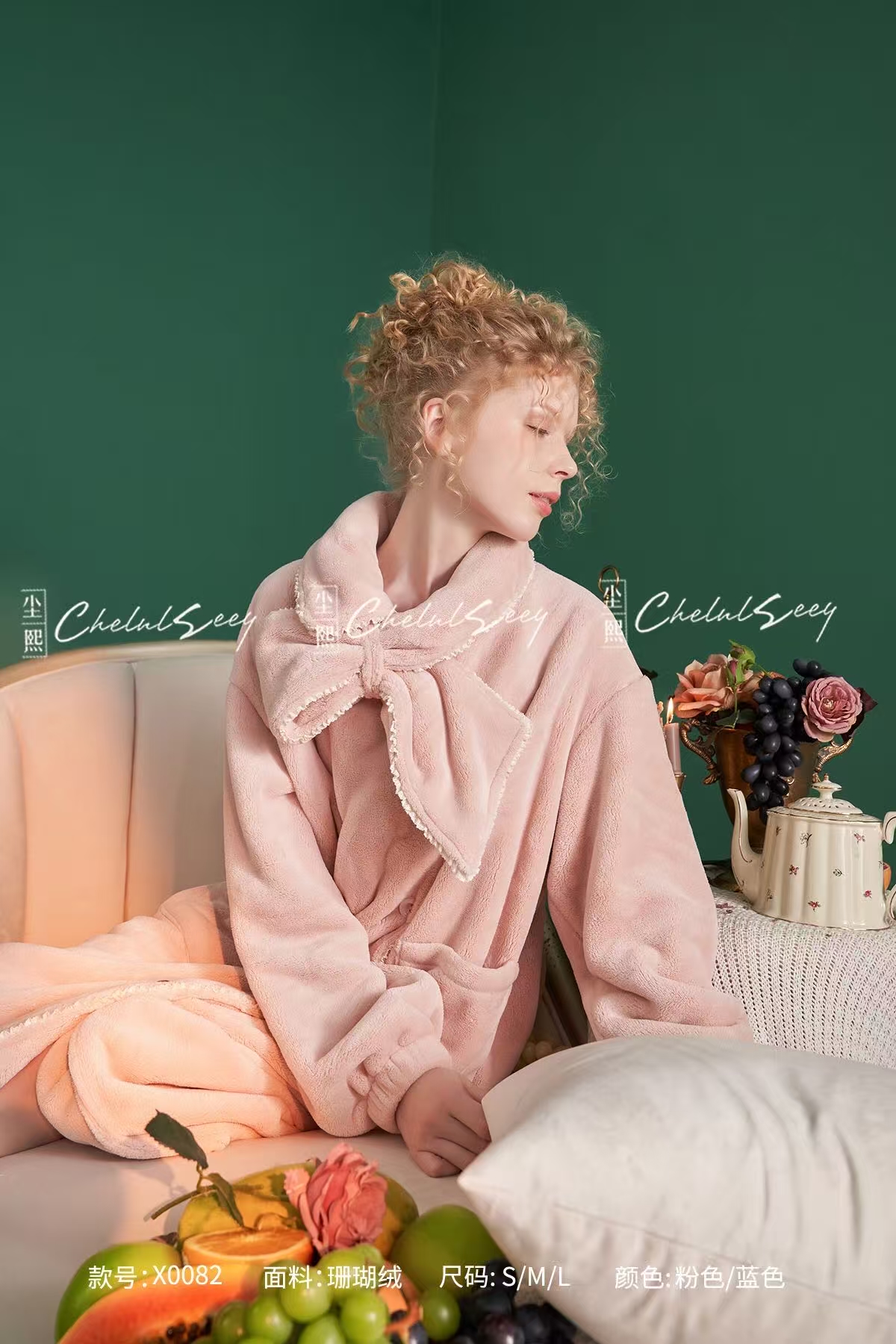 【夏娃万达店诚选】尘熙加厚0082珊瑚绒毛绒睡袍