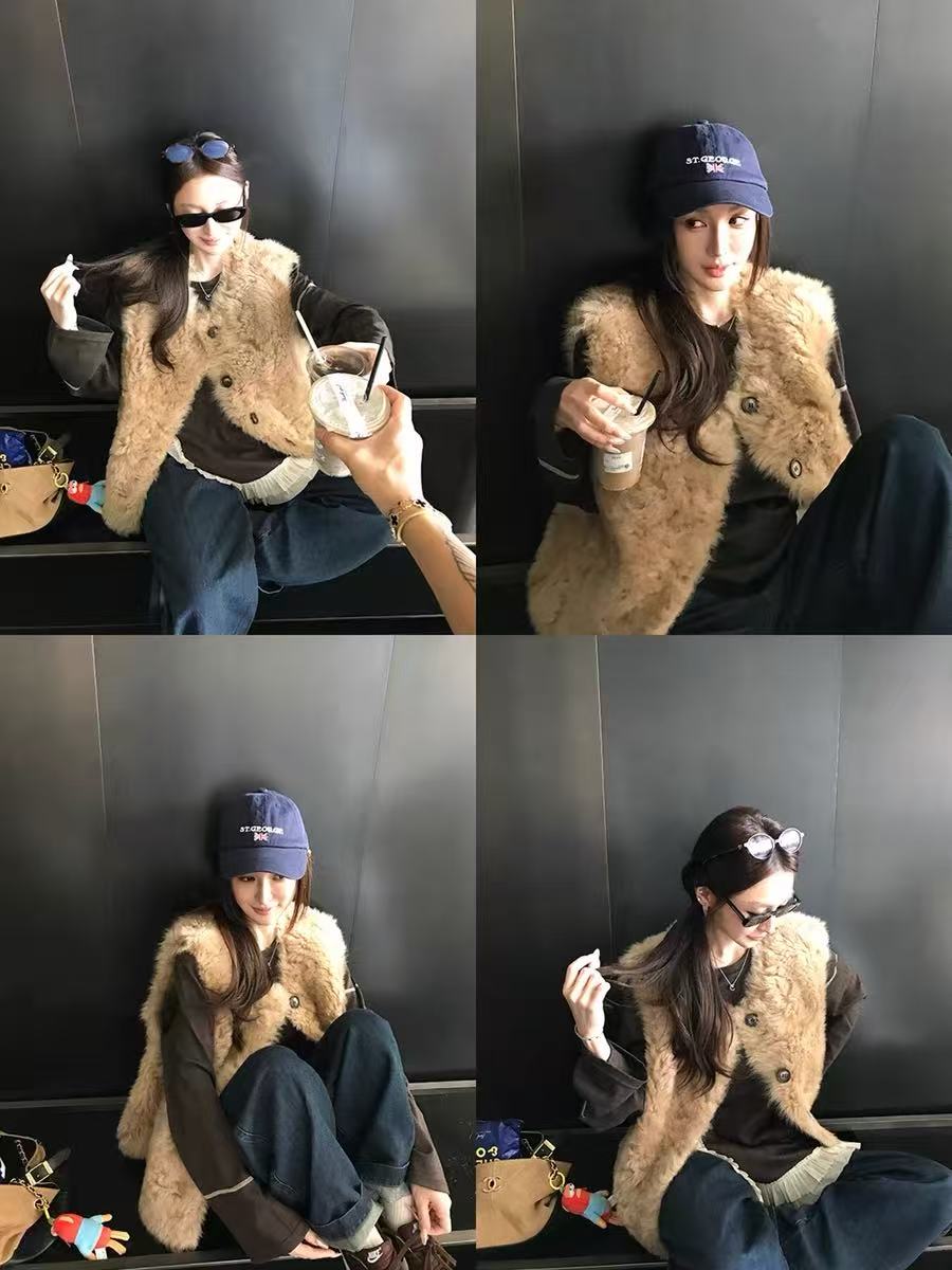 人造皮草 ”欧尼马甲“ 秋冬流行爆款仿羊羔毛皮草毛毛马甲