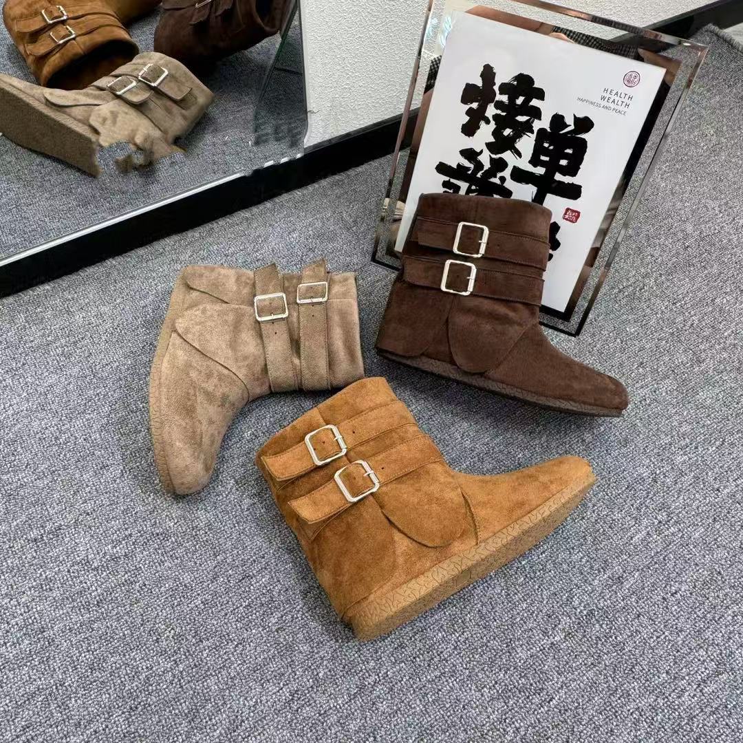 平底内增高勃肯短靴女2025新款夏秋复古舒适休闲小众短筒马丁靴子