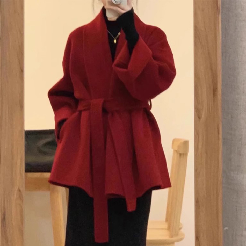 2025秋冬爆款中长款双面绒毛呢外套女美拉德小个子时尚呢子大衣