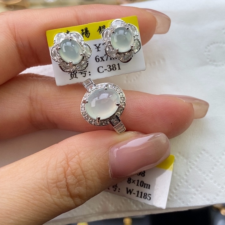 鱼***生翡翠银S925镶嵌戒指蛋面