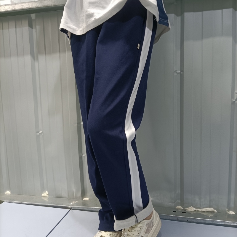 加肥加大一道宽白杠棉料校服裤子藏蓝男女中小学生春秋粗白条校裤