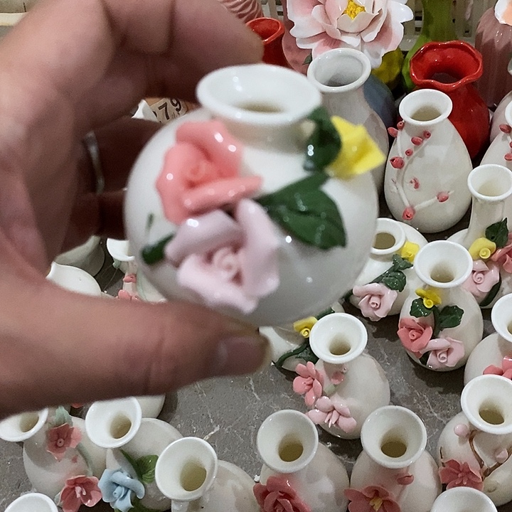 瓷片纯手工陶瓷花摆件瑕