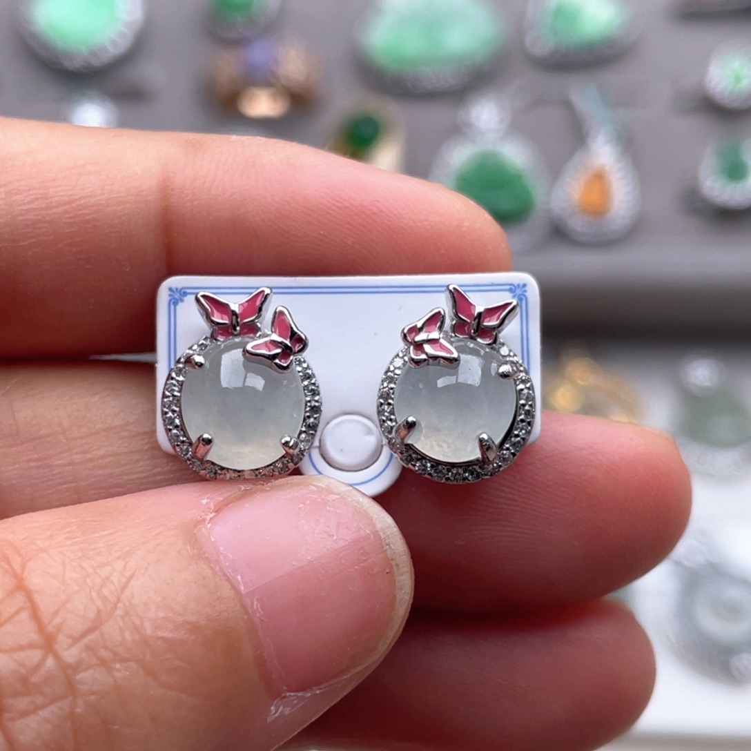 翡翠银S925镶嵌耳饰