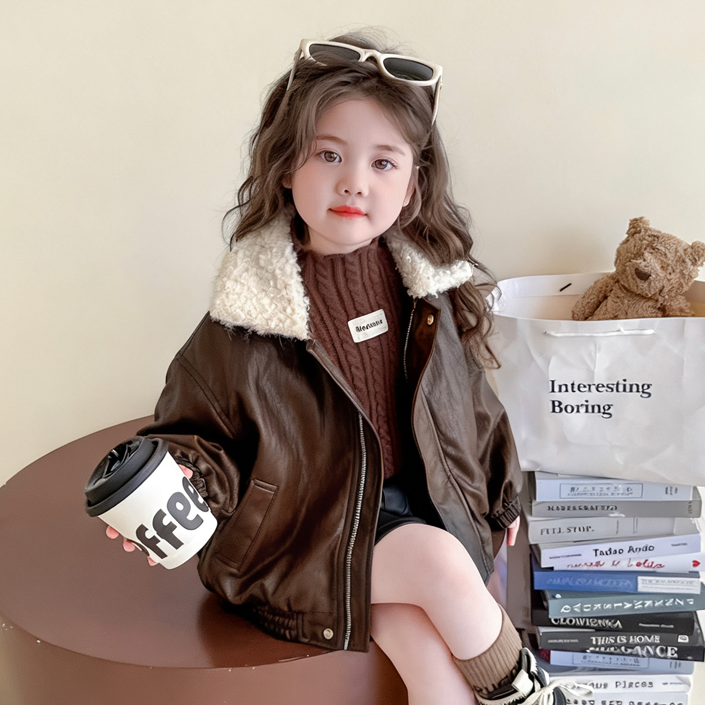 女童加绒外套秋冬季新款儿童翻领机车服洋气宝宝韩版时髦加厚皮衣